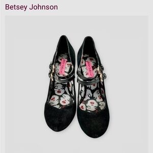 Betsey Johnson Black Heels with Gold Buckles